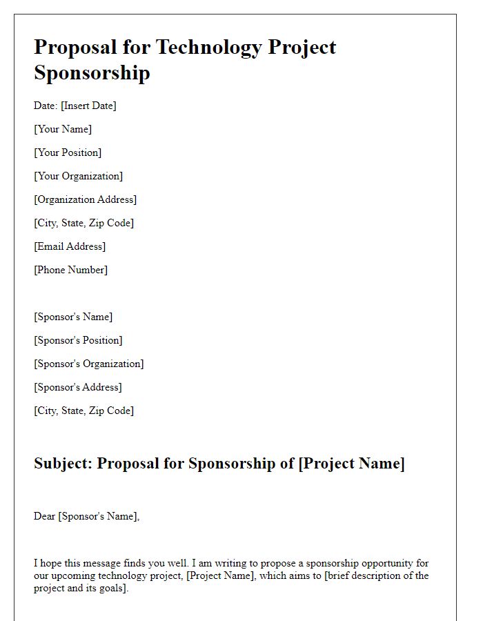 Letter template of proposal for technology project sponsorship