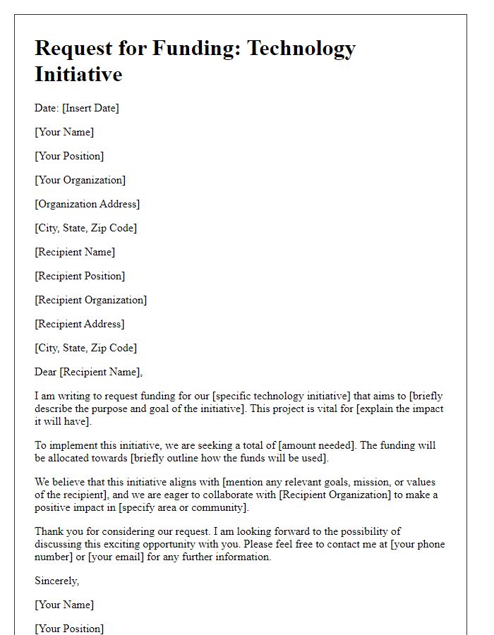 Letter template of request for funding a technology initiative