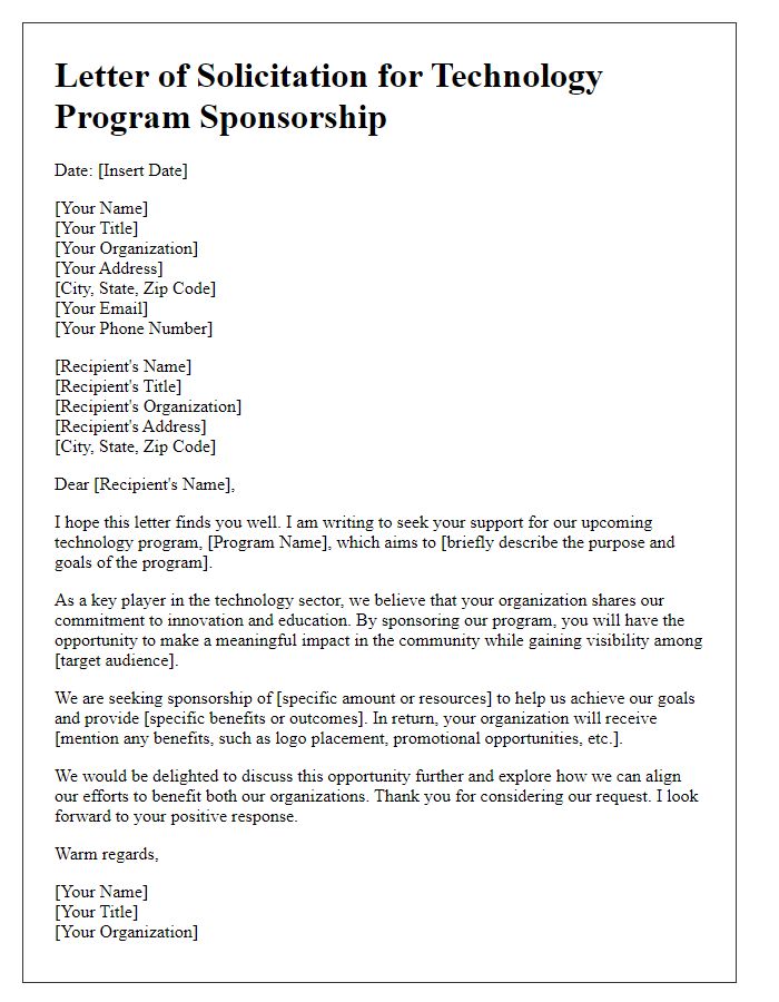 Letter template of solicitation for technology program sponsorship