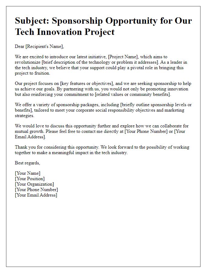 Letter template of sponsorship opportunity for tech innovation project