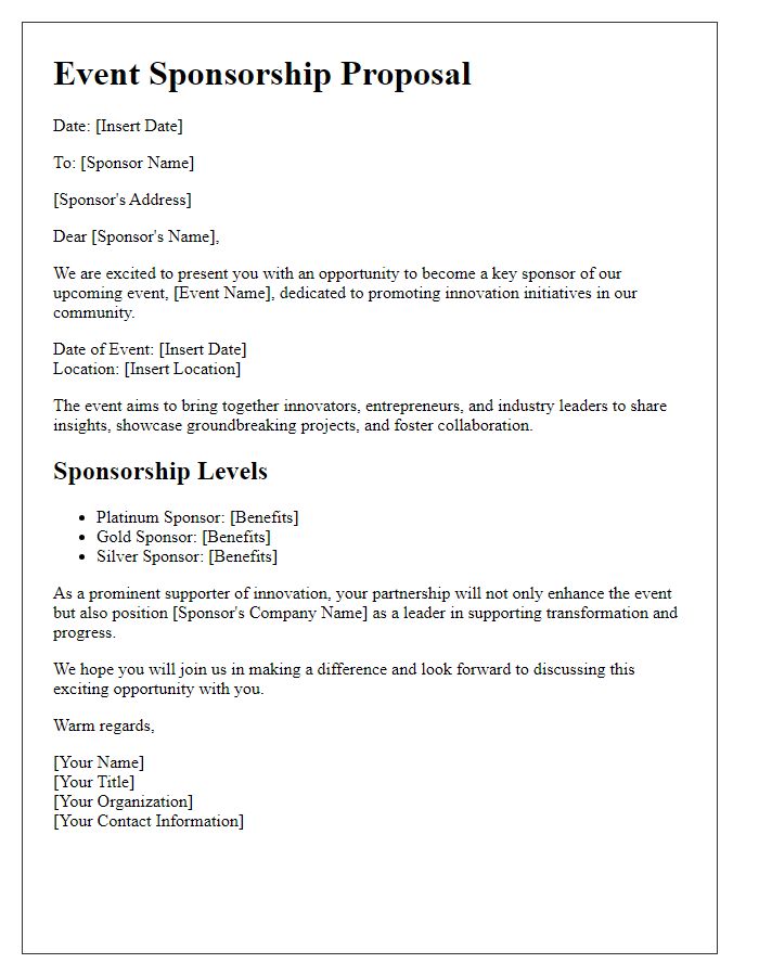 Letter template of proposal for event sponsorship in innovation initiatives