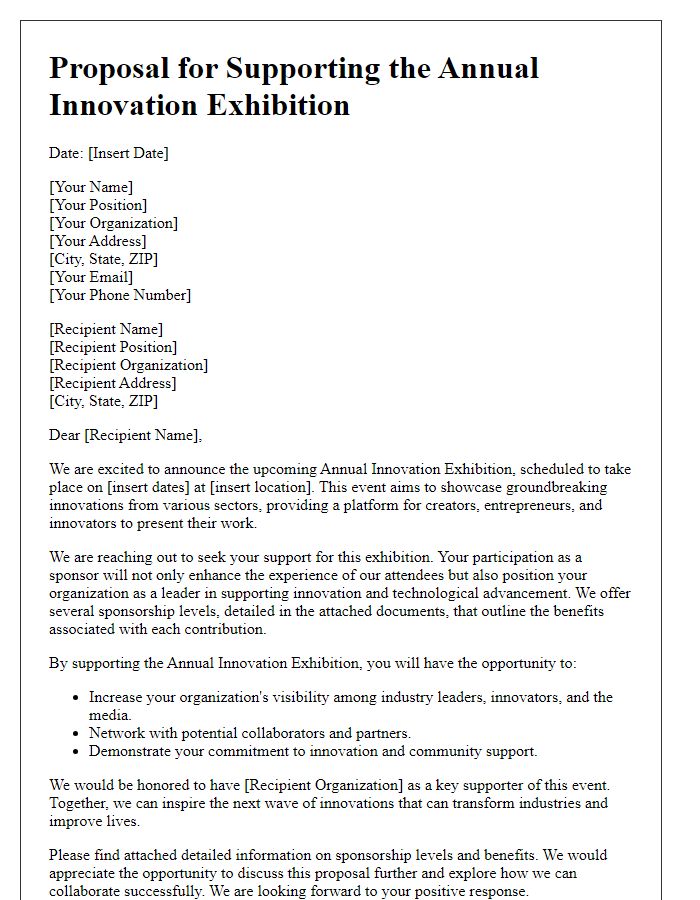 Letter template of proposal for supporting an innovation exhibition