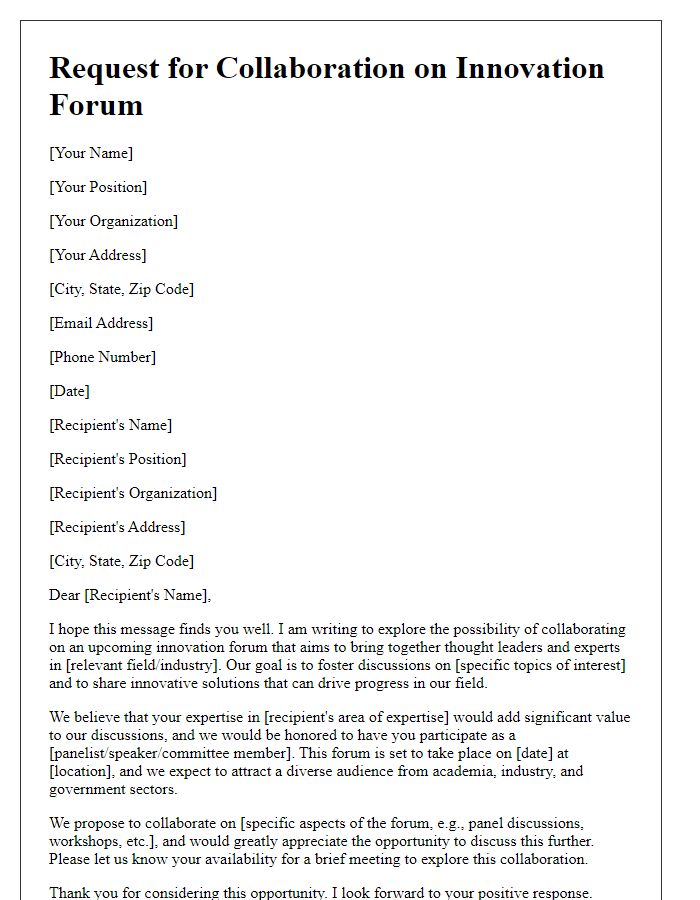 Letter template of request for collaboration on an innovation forum