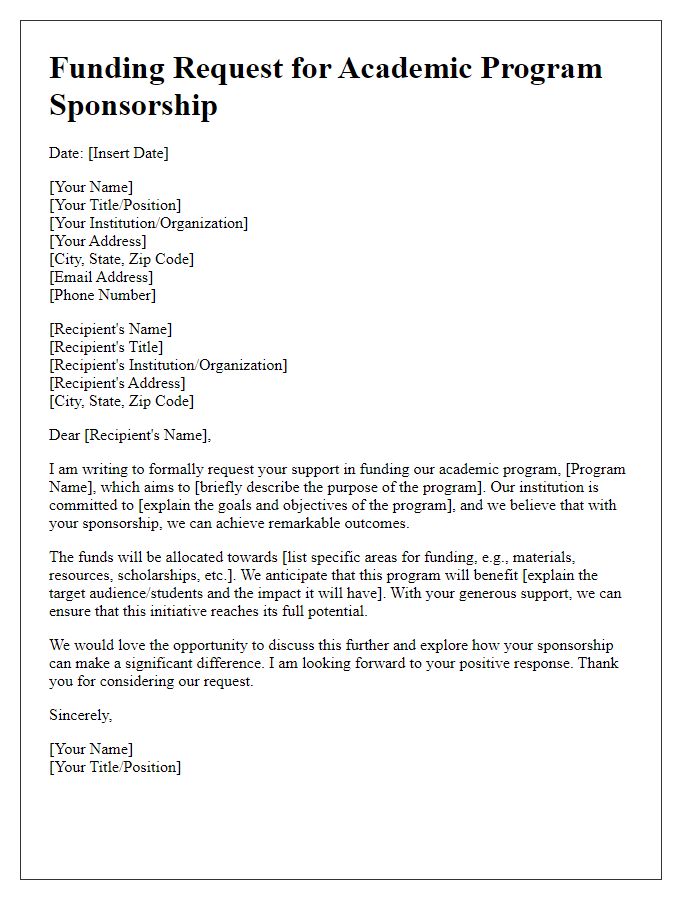 Letter template of funding request for academic program sponsorship