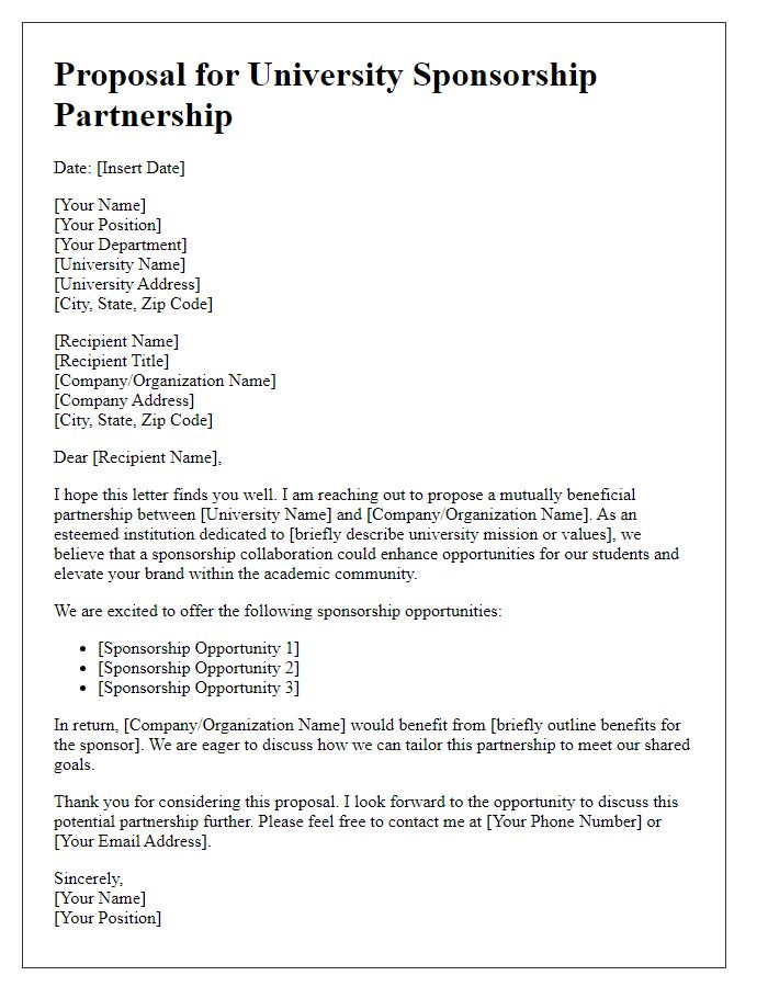 Letter template of proposal for university sponsorship partnership