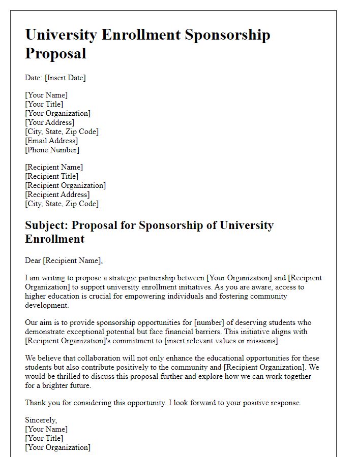 Letter template of university enrollment sponsorship proposal