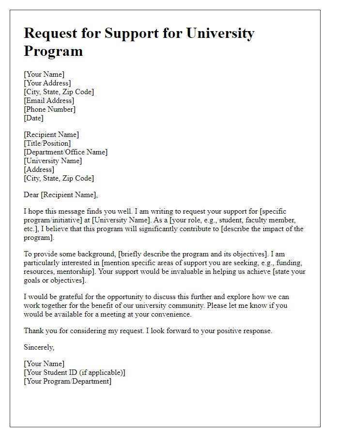 Letter template of university program support request