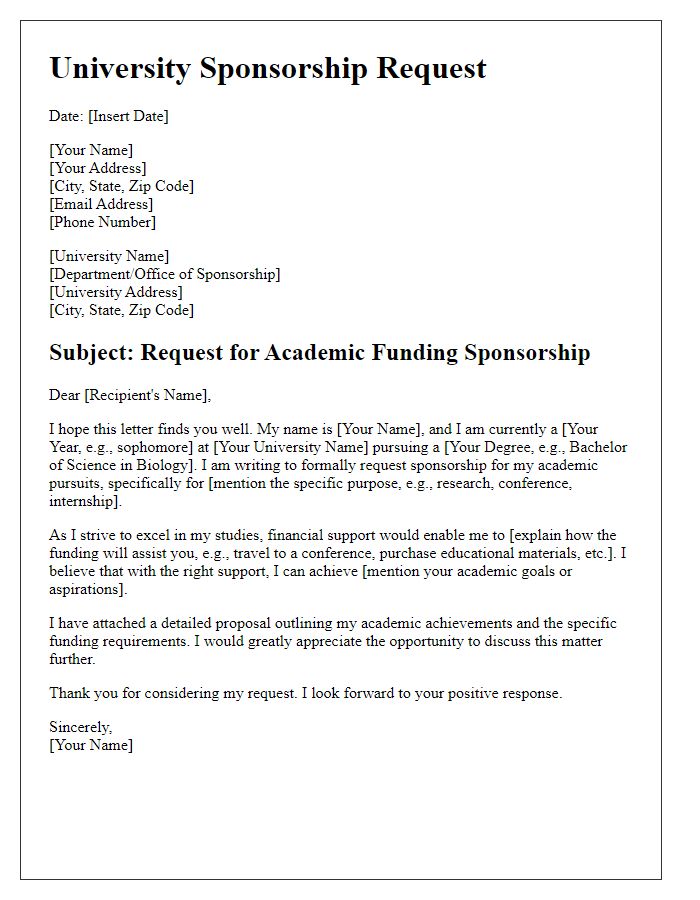 Letter template of university sponsorship for academic funding