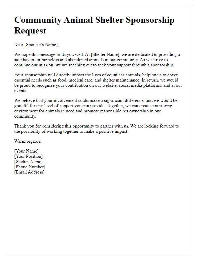 Letter template of community animal shelter sponsorship request