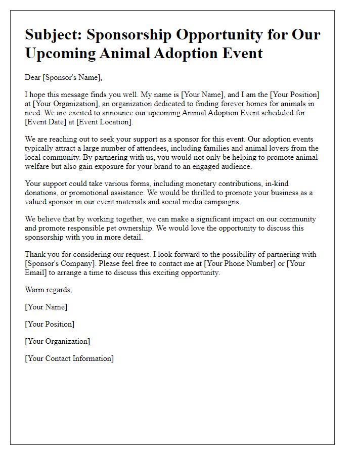 Letter template of targeted sponsorship outreach for animal adoption events