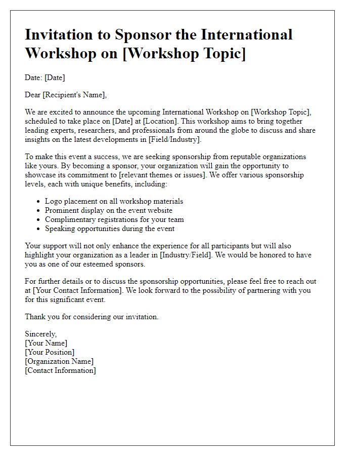 Letter template of sponsorship invitation for international workshop.