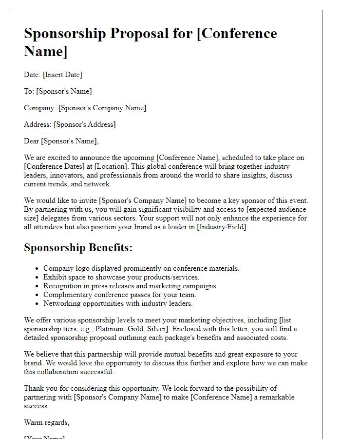 Letter template of sponsorship proposal for global conference.