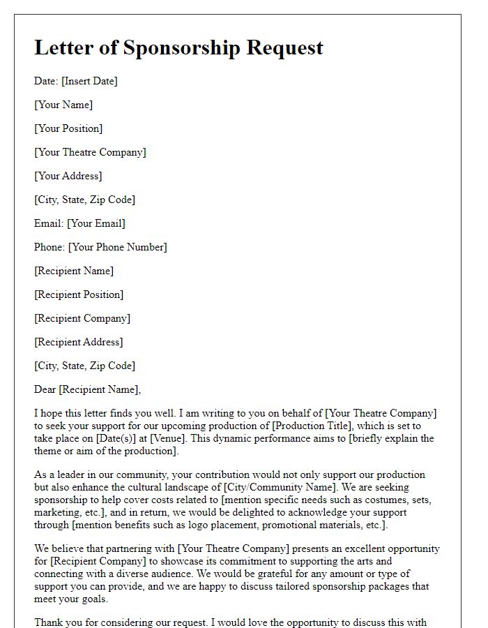 Letter template of sponsorship request for theatre production.