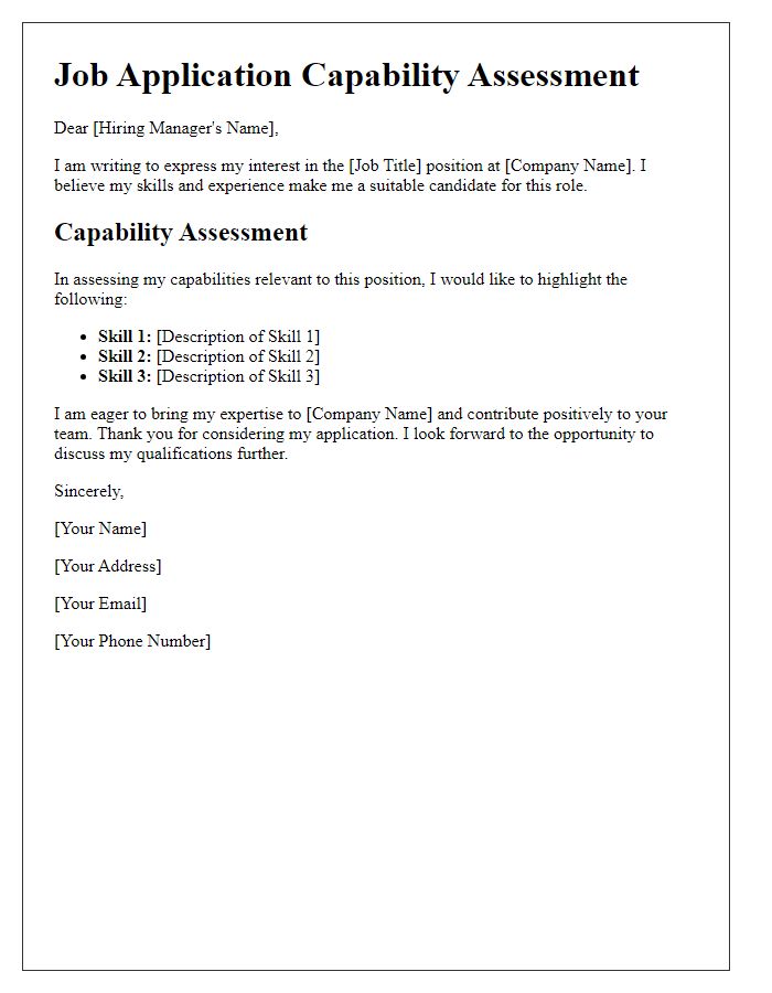 Letter template of job application capability assessment