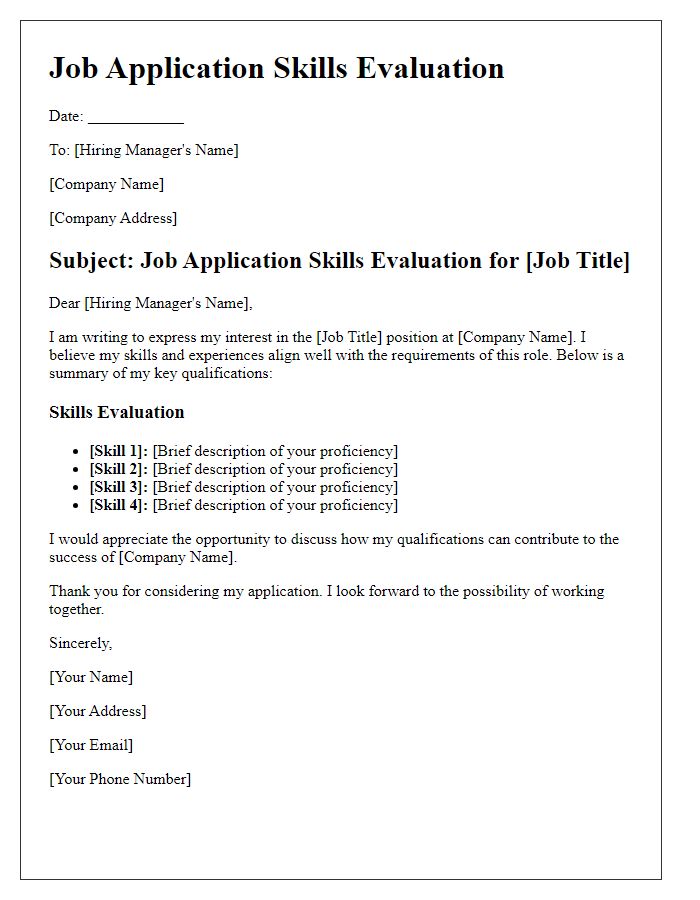 Letter template of job application skills evaluation