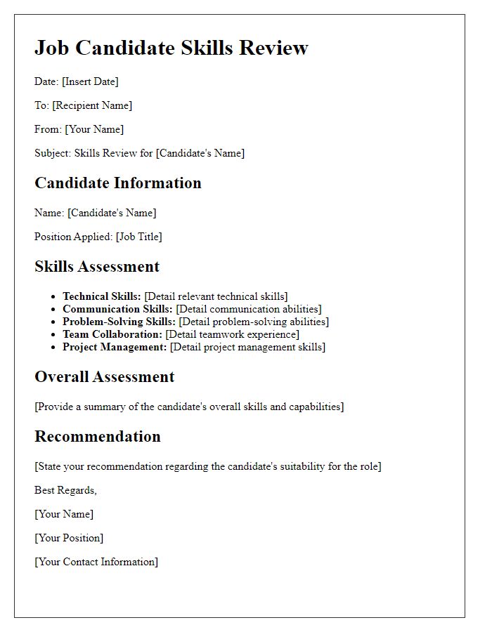 Letter template of job candidate skills review