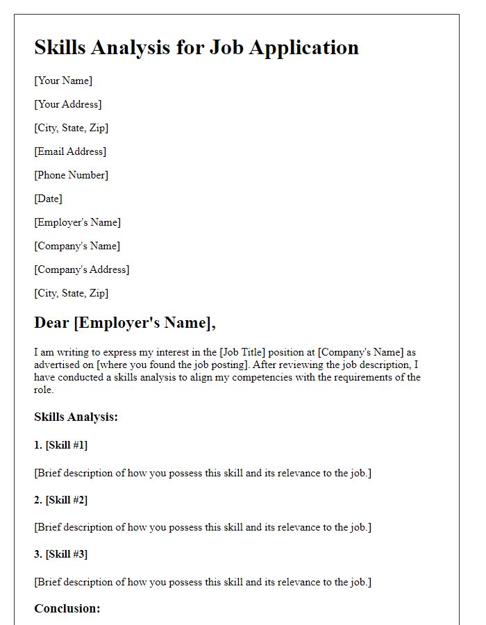 Letter template of skills analysis for job application