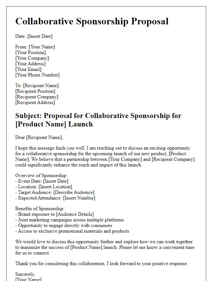 Letter template of collaborative sponsorship for product launch