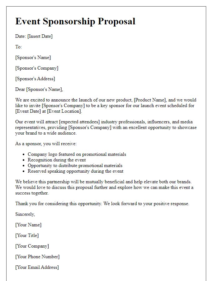 Letter template of event sponsorship proposal for product launch