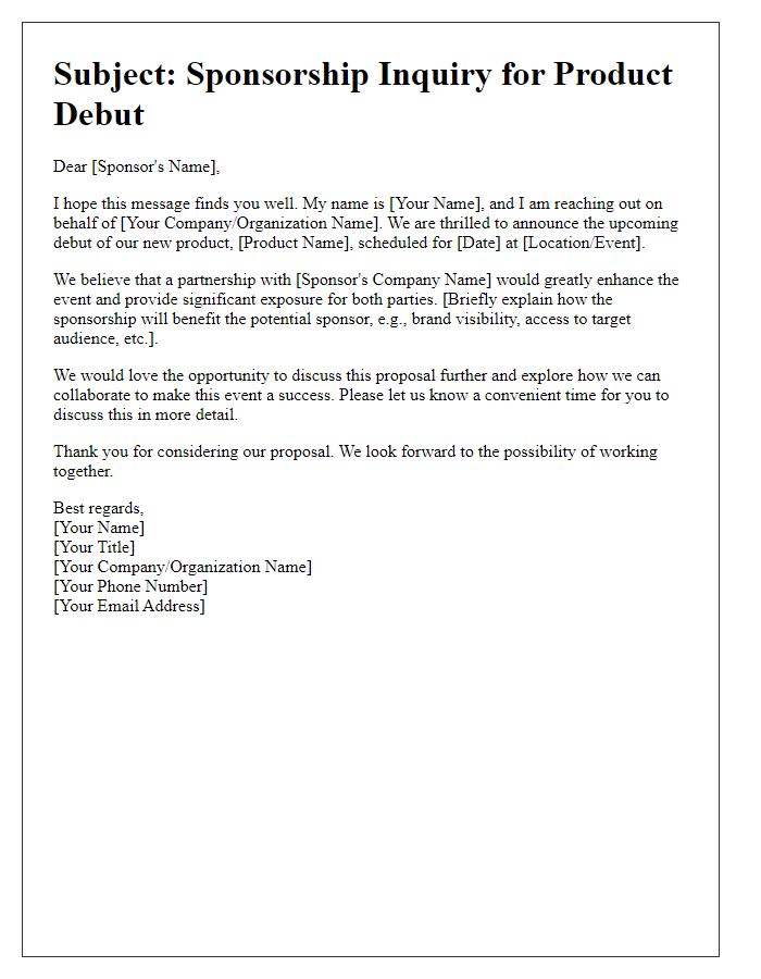 Letter template of product debut sponsorship inquiry