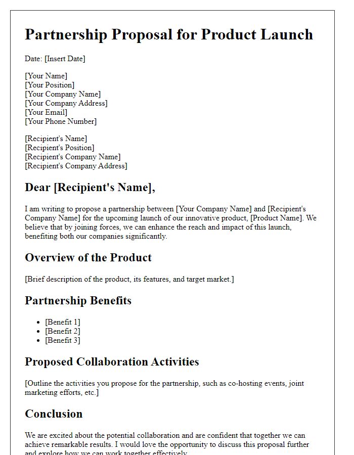 Letter template of product launch partnership proposal