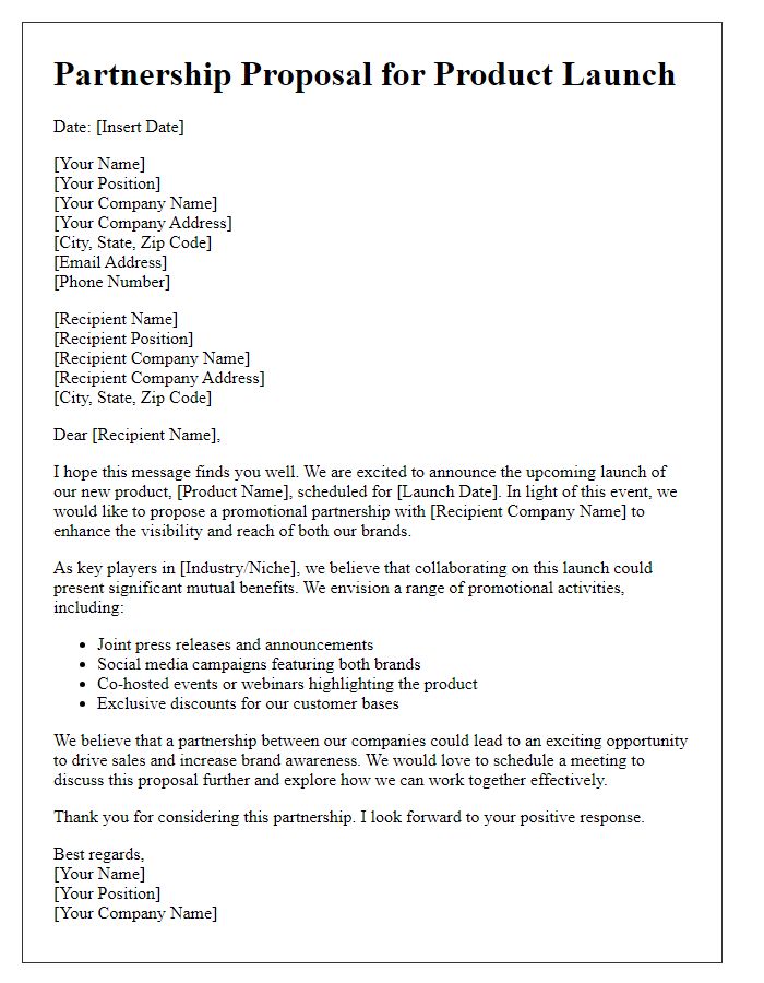 Letter template of product launch promotional partnership