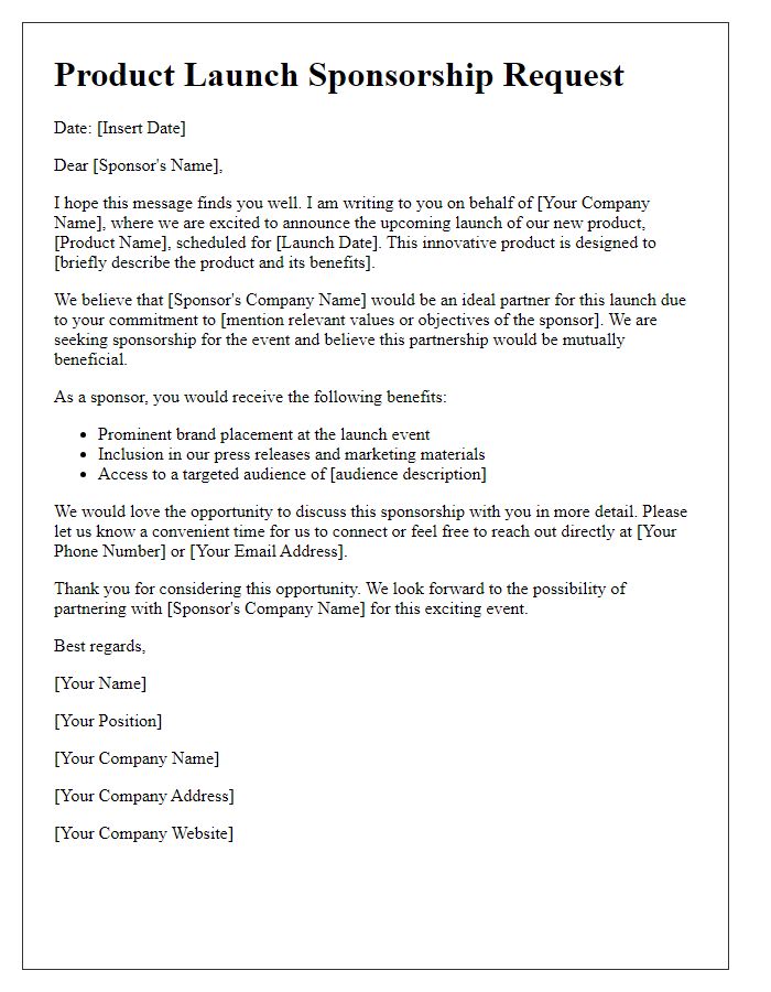 Letter template of product launch sponsorship request