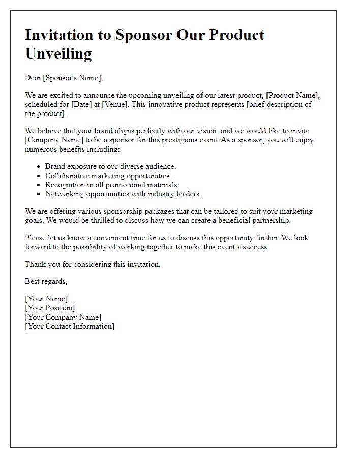 Letter template of sponsorship invitation for product unveiling