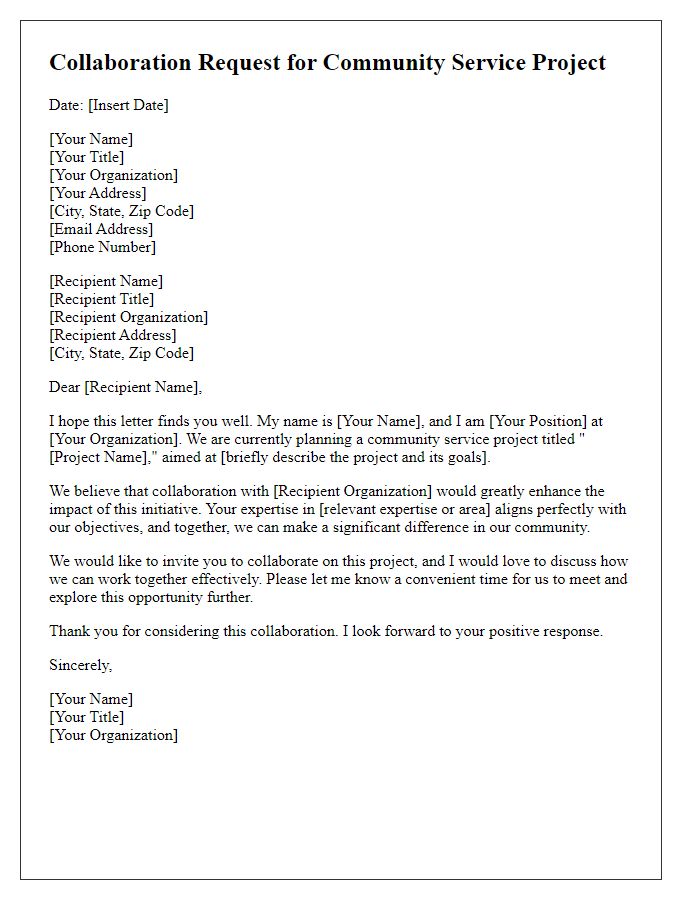 Letter template of collaboration request for community service project