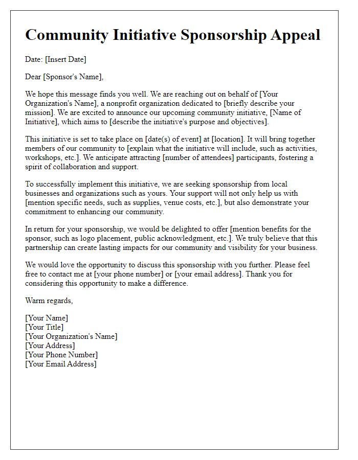 Letter template of community initiative sponsorship appeal