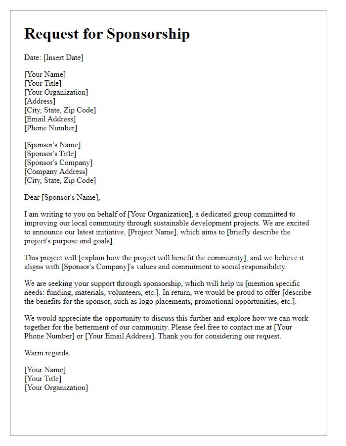 Letter template of sponsorship request for local development project