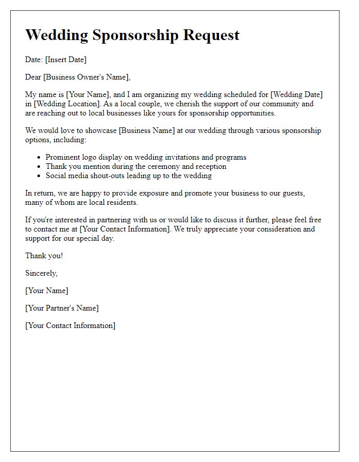 Letter template of wedding sponsorship request for local businesses