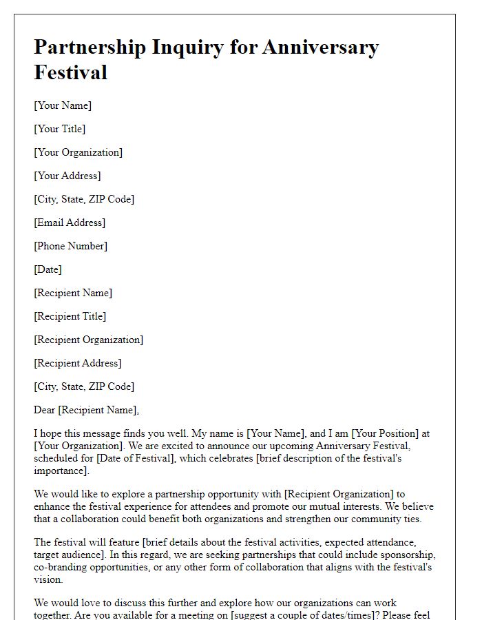 Letter template of Partnership Inquiry for Anniversary Festival