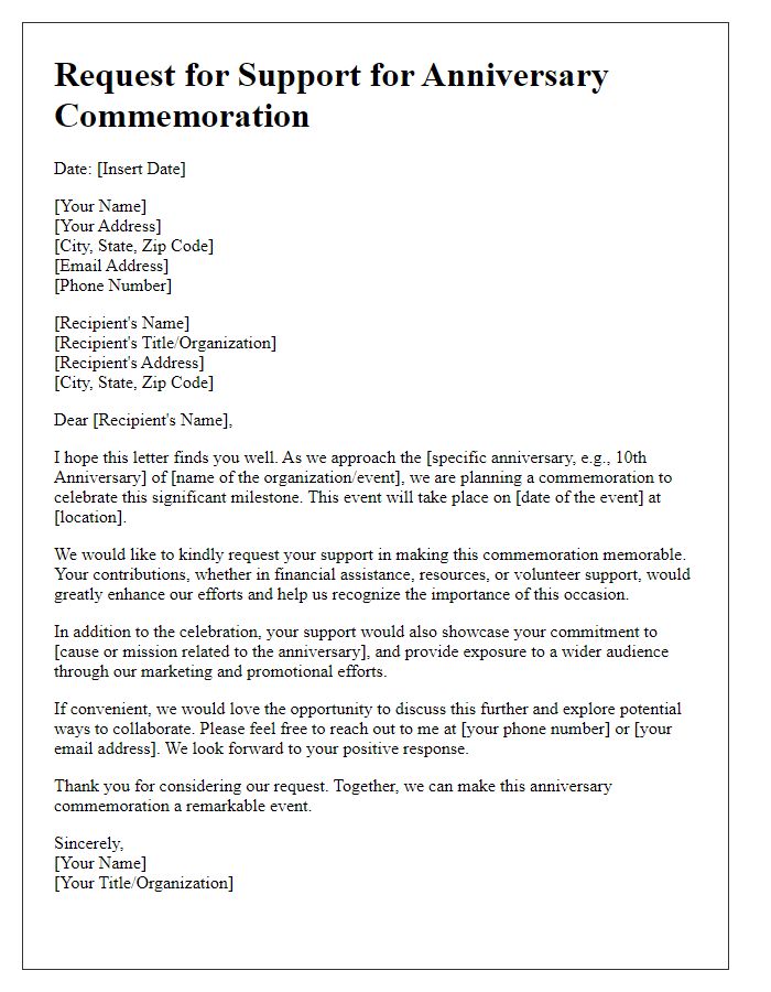 Letter template of Request for Support for Anniversary Commemoration