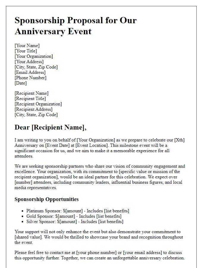 Letter template of Sponsorship Proposal for Anniversary Event