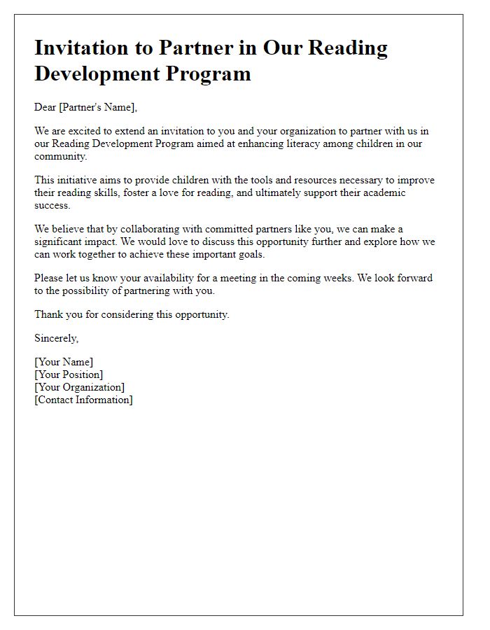 Letter template of partnership invitation for a reading development program.