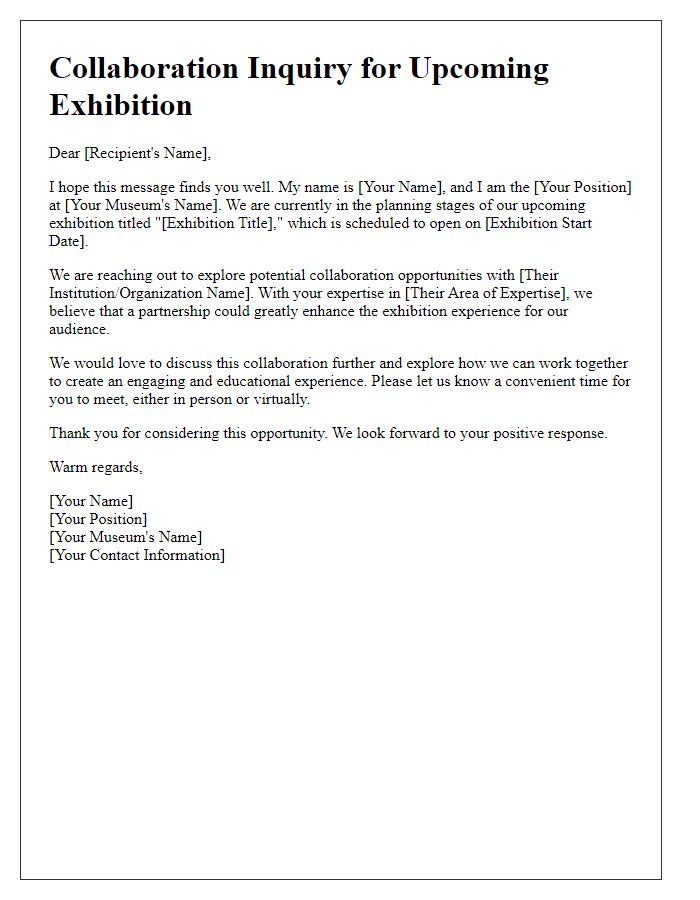 Letter template of museum exhibition collaboration inquiry