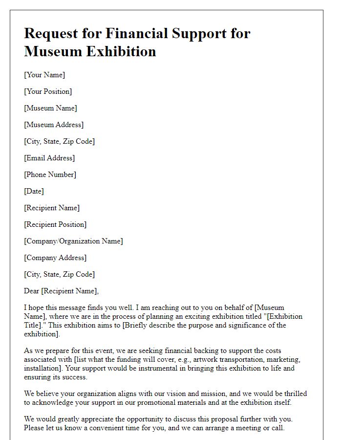 Letter template of museum exhibition financial backing request