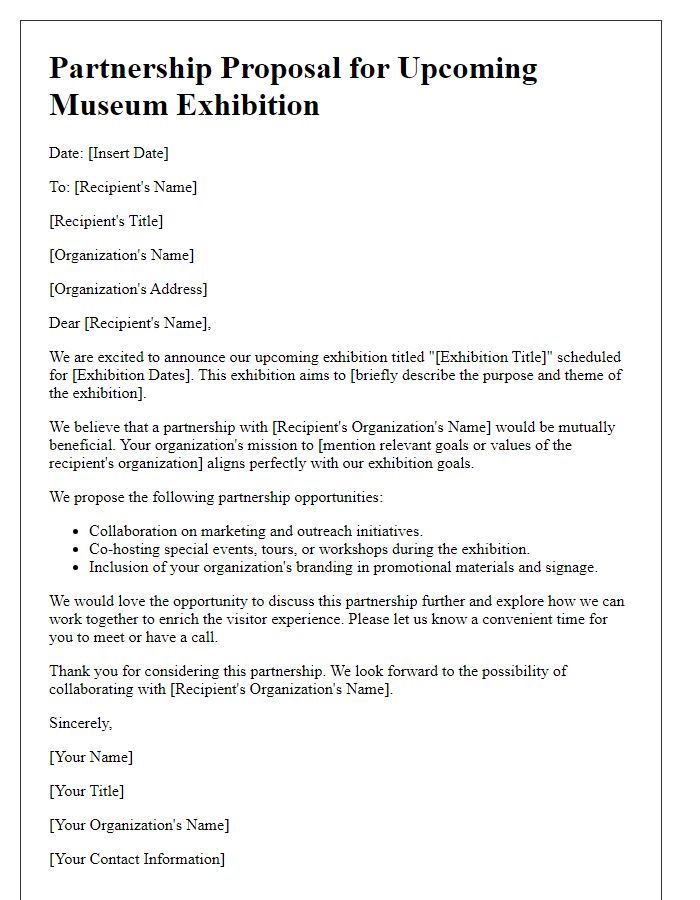 Letter template of museum exhibition partnership proposal