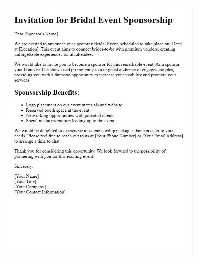 Letter template of Invitation for Bridal Event Sponsorship