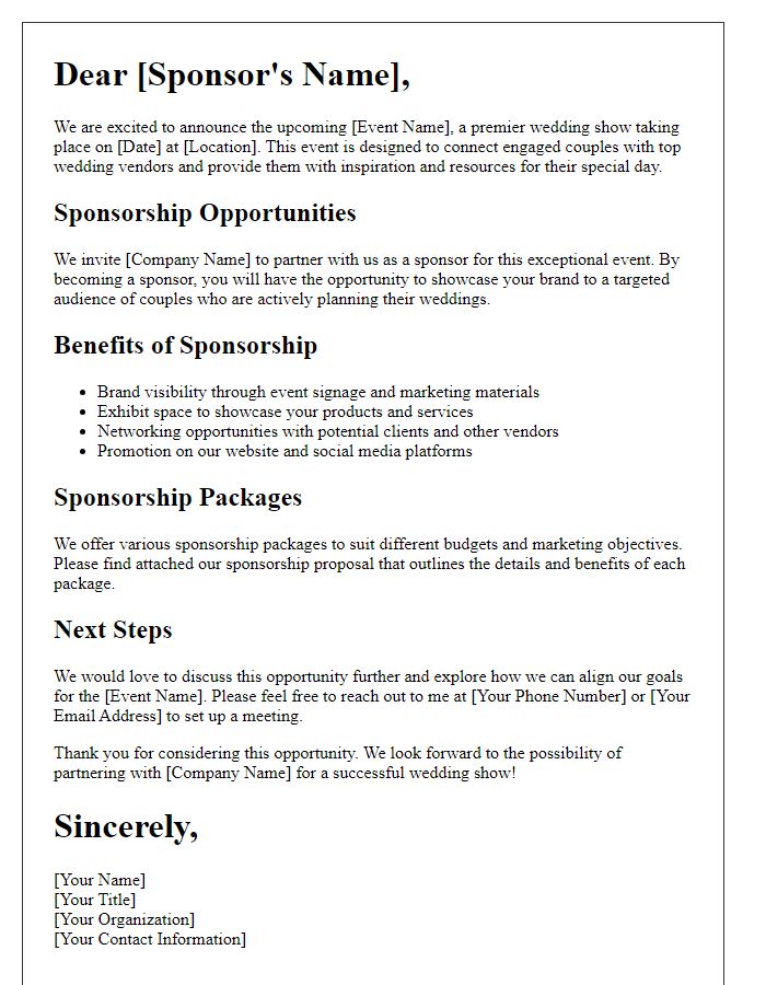 Letter template of Sponsorship Offering for Wedding Show