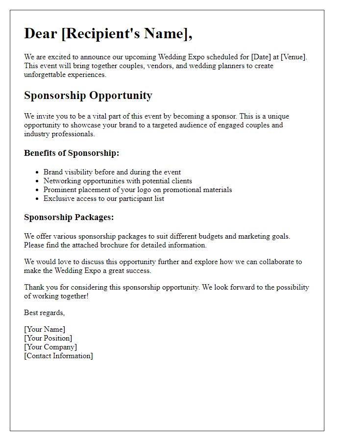 Letter template of Sponsorship Opportunity for Wedding Expo