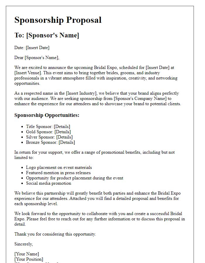 Letter template of Sponsorship Proposal for Bridal Expo