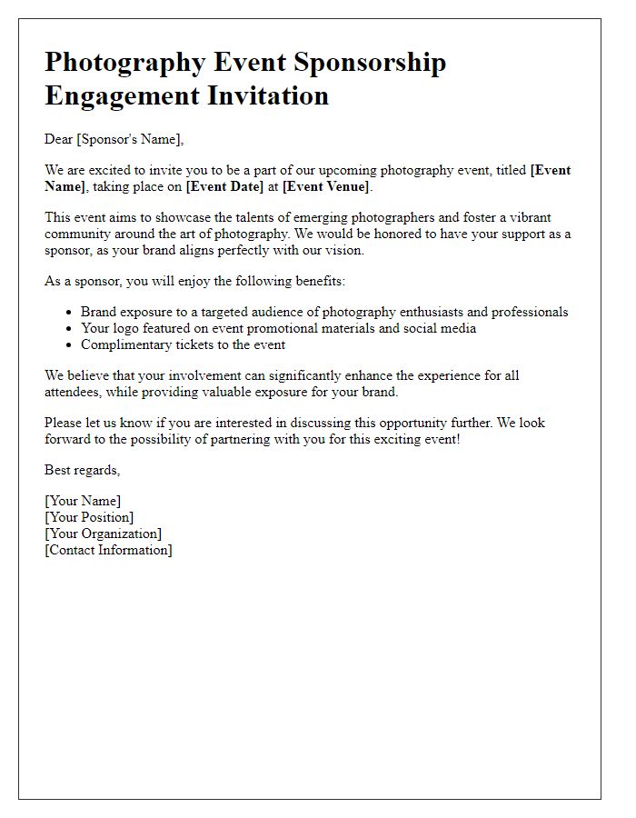 Letter template of photography event sponsorship engagement invitation