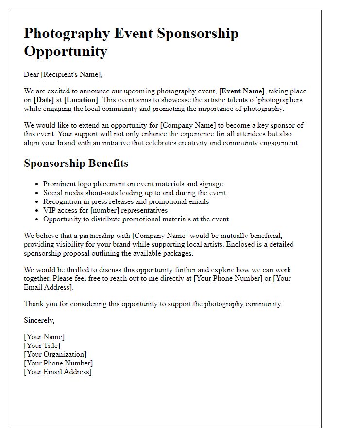 Letter template of photography event sponsorship opportunity