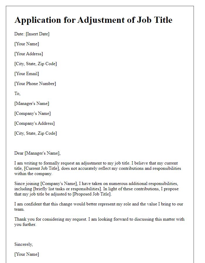Letter template of adjustment for job title in application