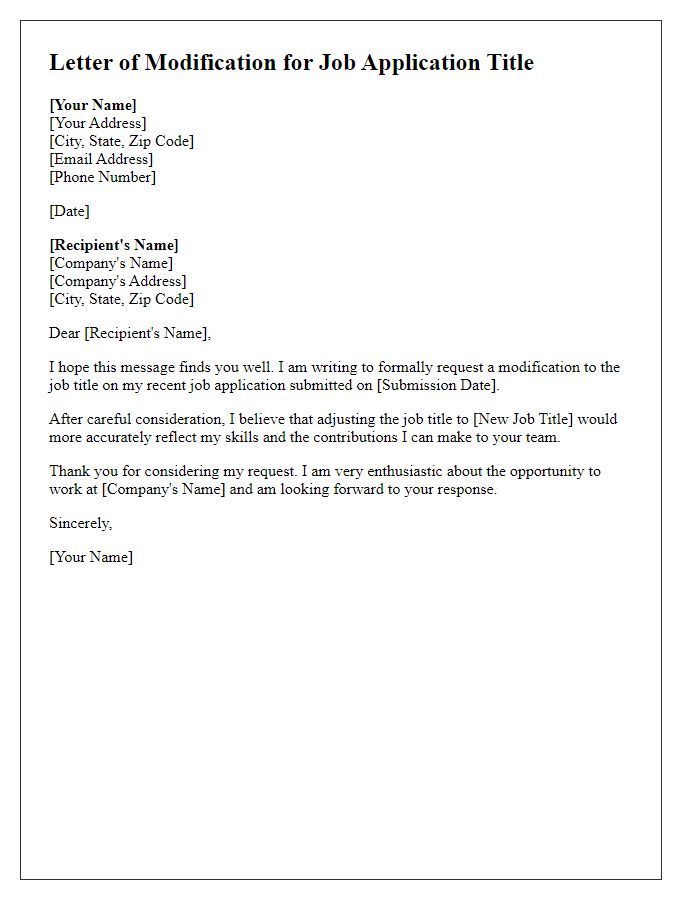 Letter template of modification for job application title