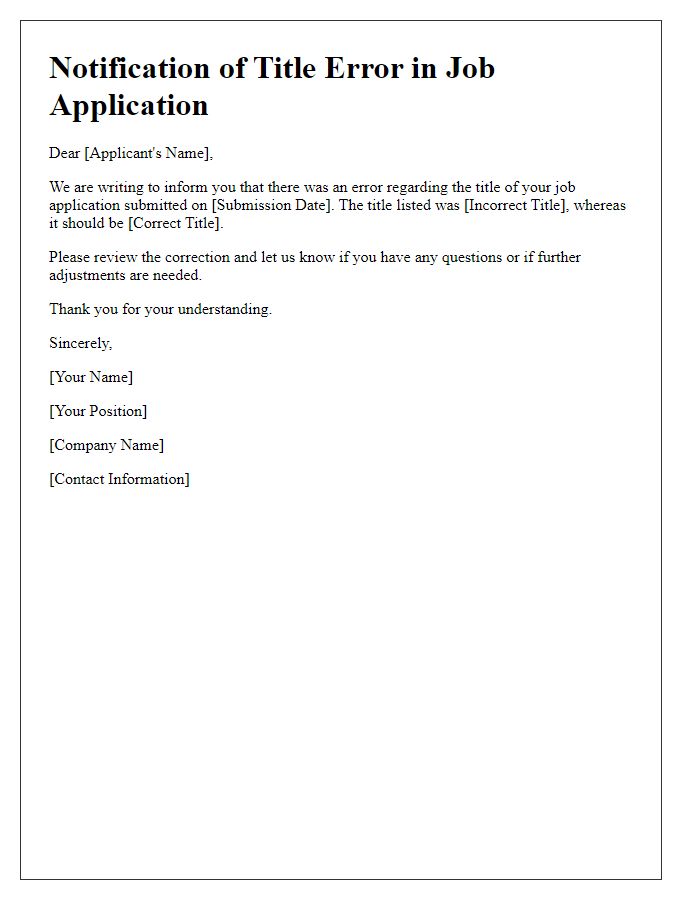 Letter template of notification for job application title error