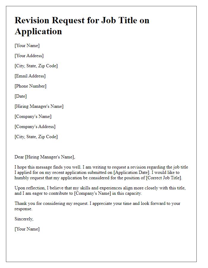 Letter template of revision request for job title on application