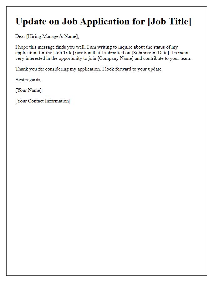 Letter template of update for job application title